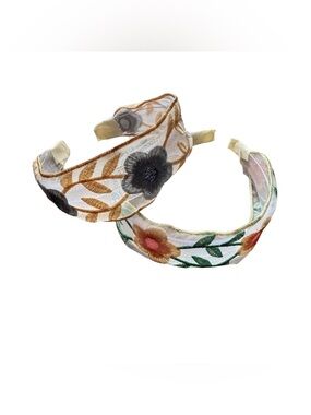 Embroidered Floral Sheer Headbands – Set of 2, Boho Statement Headbands (New)